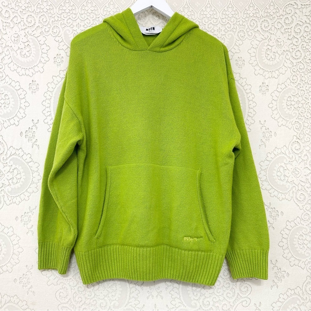 MSGM Wool/Cashmere Lime Green Sweater Hoodie